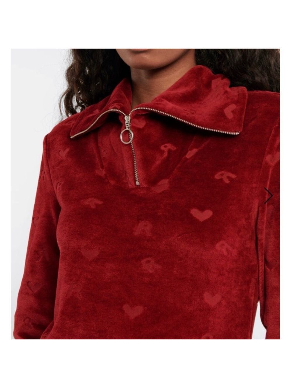 NWOT Rotate Birger Christensen Red Velvet Half-Zip Sweatshirt L!